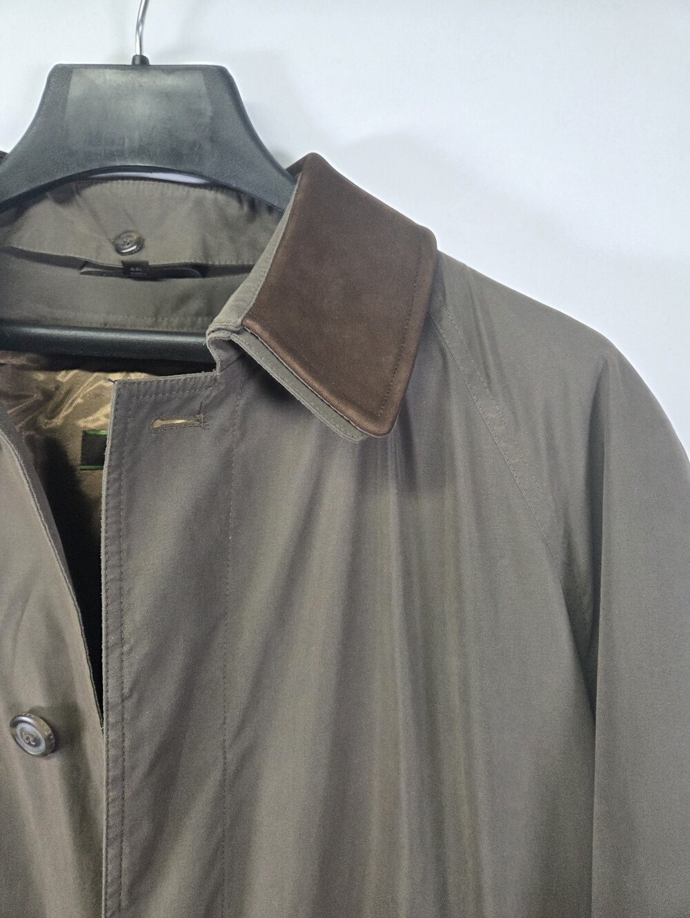 Joseph Abboud Microfiber Trench Coat Removable Liner Olive Gray 44L Big Tall